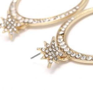 Inlay Crystal Stars Horns Dangle Drop Earrings Saudi Gold Earrings Design