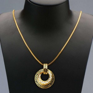Fashion women’s copper plated 18K gold round spiral pattern retro earrings necklace jewelry set
