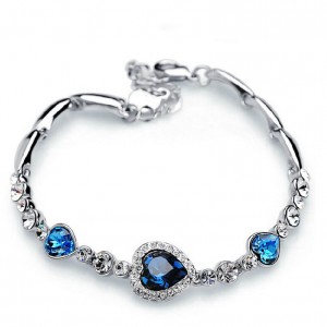 Fashion rhodium color plated crystal heart shape jewelry charm bracelet