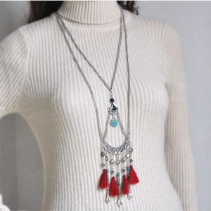 Bohemia retro tassels pendant long chain women body necklace jewelry