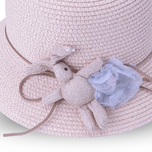 WENZHE Children’s Rabbit Straw Hat Sunscreen Beach Solid Color Hats