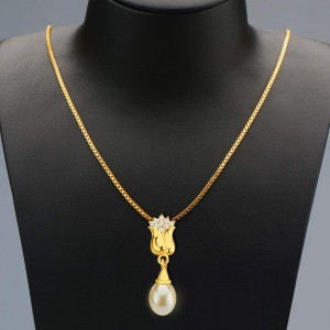 New Style Fashion Bridal Necklace Earrings Two Piece Set Pearl Copper Plated 18K Gold Rose Jewelry Set