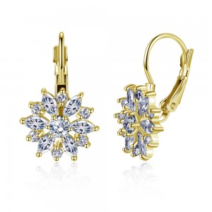 Simple rose gold earring designs for women, fashion flower earring jewelry supplier cubic zirconia stud earrings women