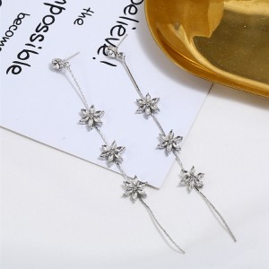 Fashion new earrings s925 silver flower tassel long earrings female