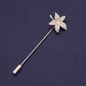 Maple Leaf Long Brooch Pin Fashion Insect Crystal Pin Men’s Suit Pearl Pin