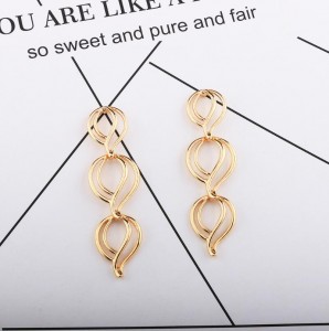 Saudi Gold Earrings Design Metal Alloy Hollow Long Flower Earrings