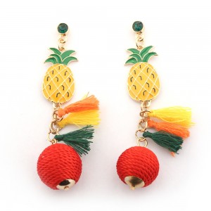 Fashion Jewelry For Women Enamel Pineapples Multicolor Tassels Thread Ball Drop Earrings