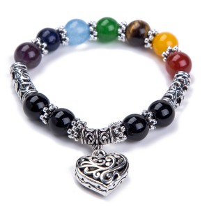 Religion Healing Balance Jewelry Natural Stone Beaded Bracelet Seven Chakra Yoga Reiki Heart Charm Bracelet