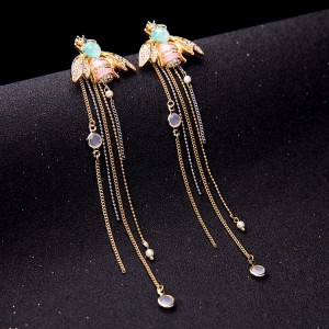 Europe and the United States popular retro ladies tassel earrings insect bee stud earrings beautiful long gold tassel earring