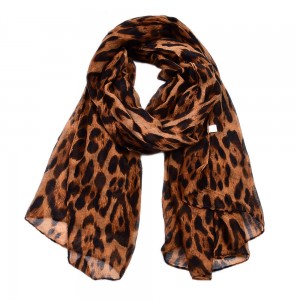 WENZHE Long Casual Animal Pattern Voile Material Leopard Print Shawl Scarf