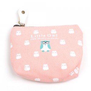 WENZHE Owl Wallet Canvas Key Bag Square Coin Purse