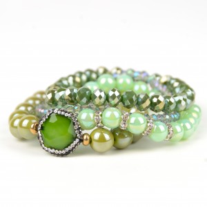 4pcs/set Designer Fashion Green Crystal Leave Beads Bracelet Bangles Multilayer Bracelet for Women