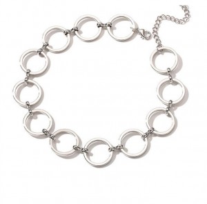 Rhodium Plated Alloy Jewelry Modern Open Circle Hoop Choker Statement Necklace