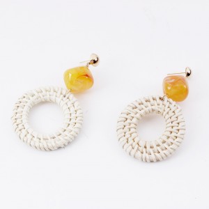 Korean Style Statement Handmade Jewelry Rattan Circle Resin Drop Earrings