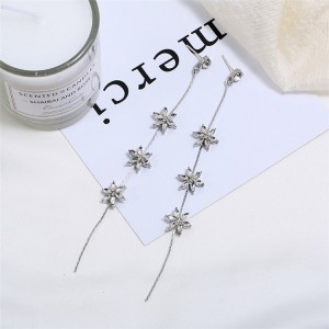 Fashion new earrings s925 silver flower tassel long earrings female