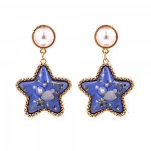 European and American New Design Star Shaped Pearl Shell Resin Drop Beach Style Earrings