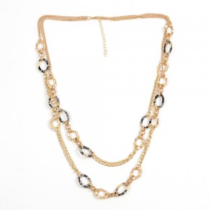 WENZHE Fashion Acetate Acrylic Multi-layer Necklaces Handmade Statement Gold Long Chain Necklace