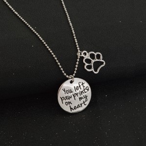 Pet Lovers Jewelry Custom Message “you left paw prints on my heart” Pendant Dog Cat Animal Footprint Paw Charm Necklace