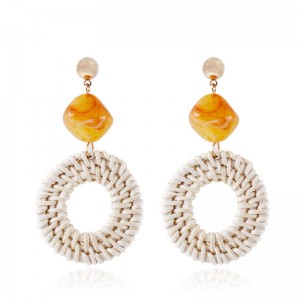 Korean Style Statement Handmade Jewelry Rattan Circle Resin Drop Earrings