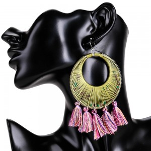 High Quality Handmade Jewelry Fashion Lady Gold Plated Circle Drop Tassel Earrings