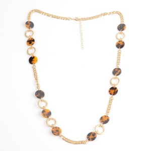 WENZHE Gold Amber Acrylic Circles Chain Necklace