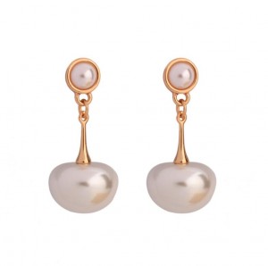 New promotion gold color pearl jewellery simple lady brand pearl earring