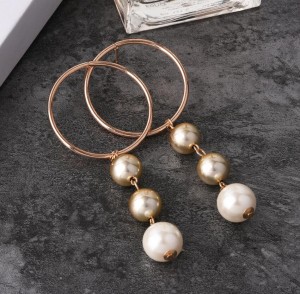 New design women jewelry gold circle pearl tassel pendant earring