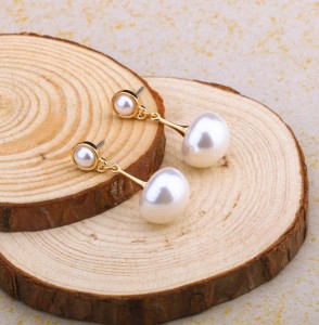 New promotion gold color pearl jewellery simple lady brand pearl earring
