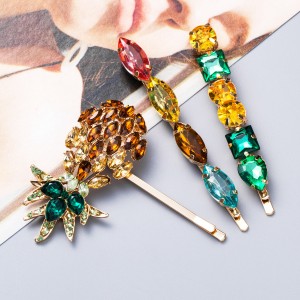 WENZHE European and American Style Colorful Rhinestone Crystal Pineapple Hairpin Set