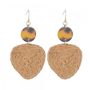 WENZHE Wholesale Fashion Handmade Round Rattan Straw Acrylic Bead Earrings Seaside Holiday Earrings