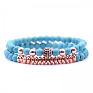 Latest Arrival Rose Gold Copper Bead Mixed Natural Stone Lava Stone Beaded Bracelet Set