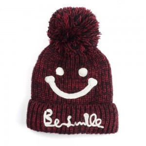 WENZHE Winter Women Knitted Beanie Hat Fashion Smiley Face Wool Outdoor Warm Beanie Hat