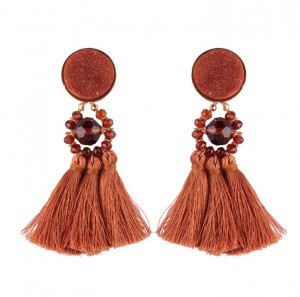 Latest Products In Market Bohemia New Model Crystal Bead Long Tassel Handmade Earrings