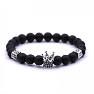 New Design Trendy Crown Natural Agate Stone Bead Bracelet For Men