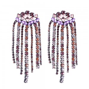 Wholesale Crystal Amethyst Rhinestone Dangle Tassel Earrings Long Drop Statement Earrings