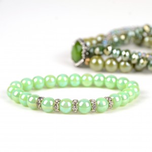 4pcs/set Designer Fashion Green Crystal Leave Beads Bracelet Bangles Multilayer Bracelet for Women