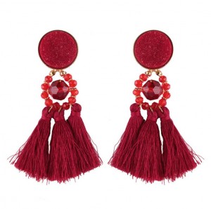 Latest Products In Market Bohemia New Model Crystal Bead Long Tassel Handmade Earrings