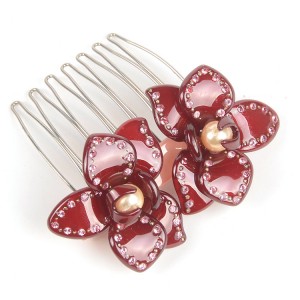 WENZHE Newest Design Flower Hair Comb Clip Fashion Rhinestone Pearl Flower Acrylic Hair Combs