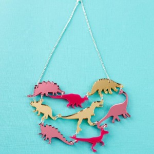 Dinosaur Necklace  Green OR Pink Mirror acrylic dinosaur statement necklace  Laser cut Dinosaur Acrylic Jewellery
