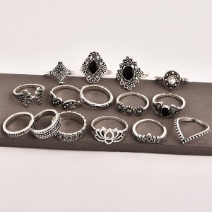 Bohemian retro ancient anemone female new personality ring ring set of 15