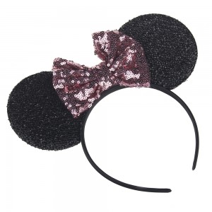 European and American Cute Mouse Ears Headband with Glitter Bow Baby Girl Headband