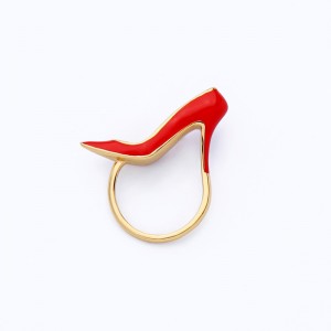 Gold Plated For Women Designer High Heel Shoe Jewelry Brass Enamel Colour Ring