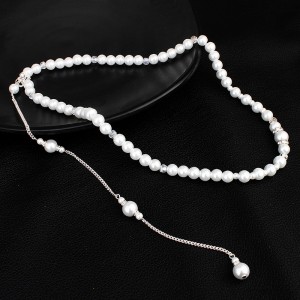 Simple long diamond-studded pearl pendant tassel necklace back body chain
