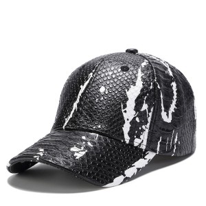 WENZHE Mens Black Snakeskin PU Leather Baseball Caps