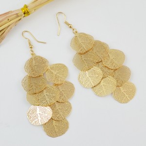 Fashion Statement Jewelry Gold Hollow Multi Layer Leaf Chandelier Earrings for Women