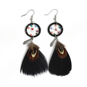 Wholesale earrings jewelry fashion indian color beads hook earring long feather earring for women