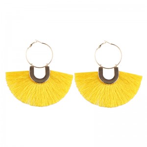 Wholesale Hot Selling Gold Plated Boho Multicolor Fan Shaped Tassel Hoop Earrings For Women Jewellery