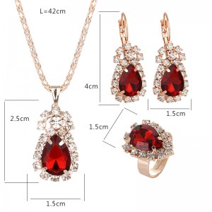 European and American Bridal Jewelry Set Fashion Luxury Crystal Gemstone Ring Necklace Earrings Set Women’s Jewelry