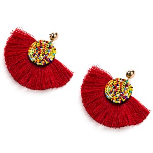 New Fashion Hot Selling Handmade Jewelry Colorful Seed Beads Fan Shaped Tassel Earrings