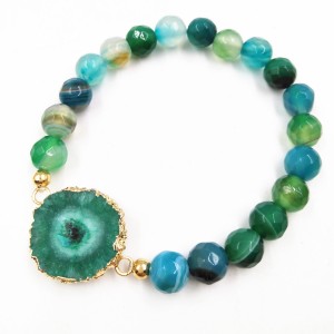 Hot Sale Gold Plated Irregular Druzy Natural Stone Green Agate Beads Bracelet